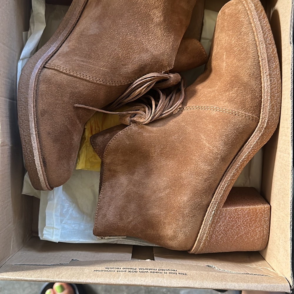 UGG Chestnut Suede Ankle Boots with Fringe